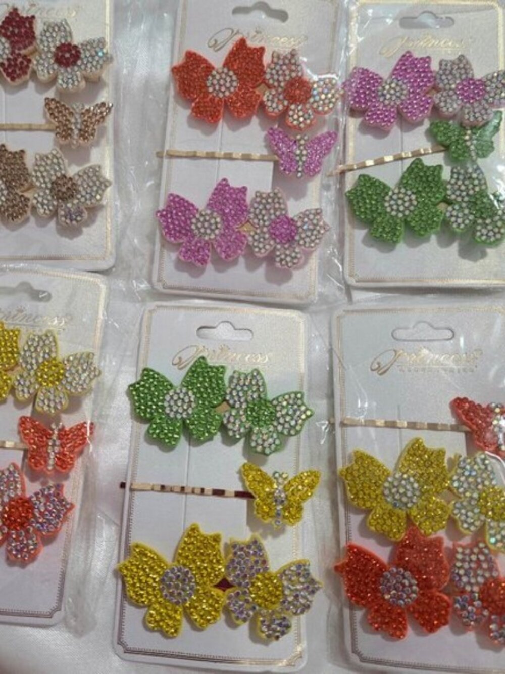 6 PK 18pcs Set de Pins para Cabello โ Flores y Mariposas con Detalles Brillantes